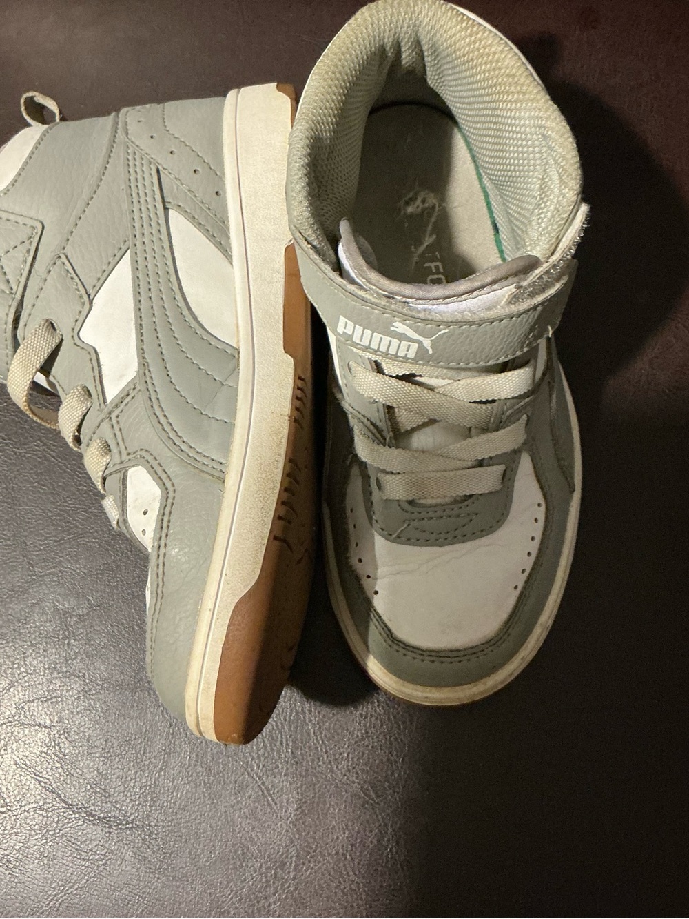 Puma Kids Gray and White High-Top Sneakers with Gum Sole 13C